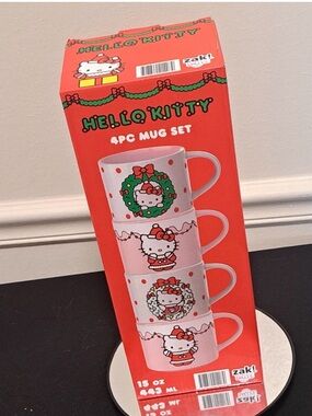 Hello Kitty Holiday 4-Piece Pink Mug Stackable Set NIB